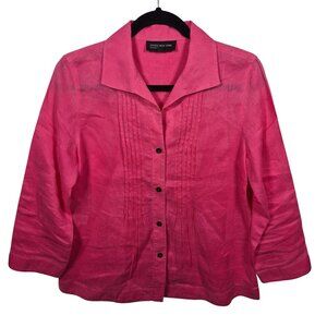 Jones New York Top Womens S Pink 100% Linen Button Down Shirt 3/4 Sleeve Summer